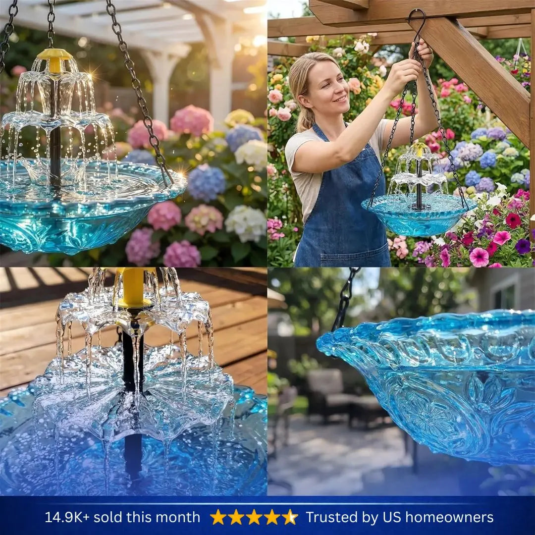 ✨Special Offer Today Only!  Solar Cascade Hanging Bird Bath Fountain Norvantar