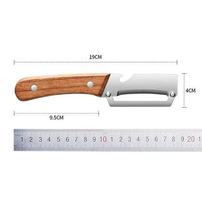 Wooden-Handled Stainless Steel Sharp Peeler with Built-In Bottle Opener for Fruits & Vegetables Norvantar
