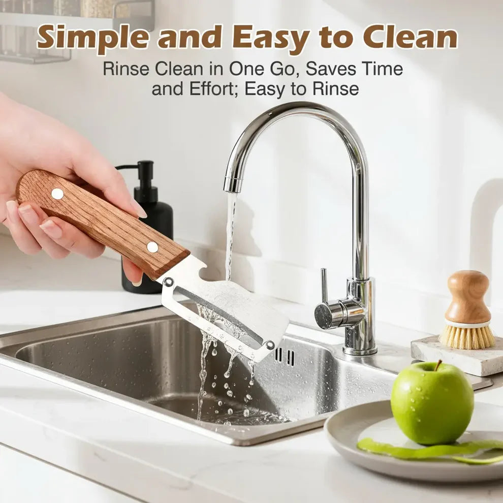 Wooden-Handled Stainless Steel Sharp Peeler with Built-In Bottle Opener for Fruits & Vegetables - Norvantar