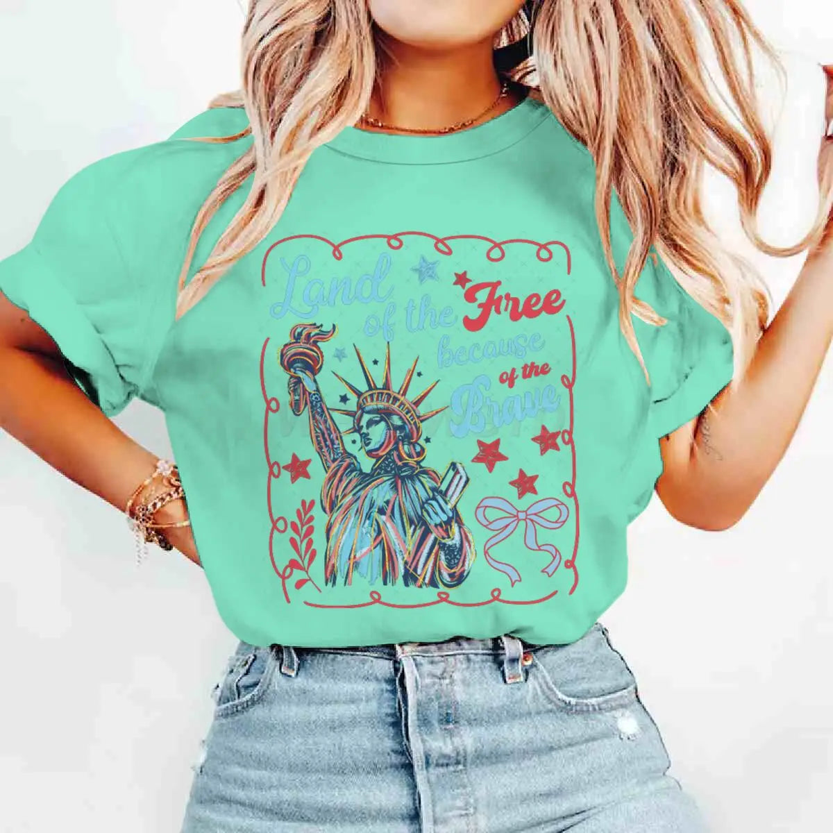 Land Of The Free Because Of The Brave T-Shirts 4th Of July T-shirt Short Sleeve Funny Casual Summer Tops Women's Clothing